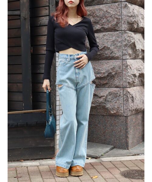 EVRIS（エヴリス）の「クロスリブクロップドトップス（Tシャツ/カットソー・レディース・イエロー/ブラック/ホワイト・FREE）」の12枚目の写真