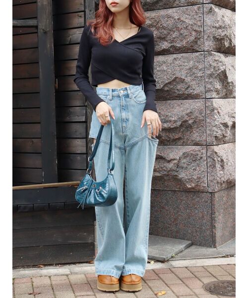 EVRIS（エヴリス）の「クロスリブクロップドトップス（Tシャツ/カットソー・レディース・イエロー/ブラック/ホワイト・FREE）」の13枚目の写真