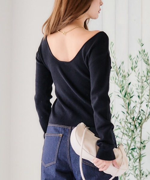 新品未使用　値下げあり　エコカシミアバックオープンニットトップ　MYLANサハラ 新品未使用 値下げあり エコカシミアバックオープンニットトップ