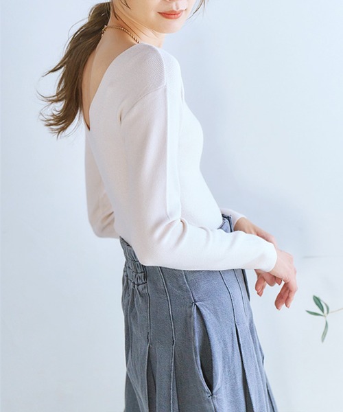 肌見せ★★長袖 オープンバック シアー カバーアップ トップス back open sheer tops – geeong