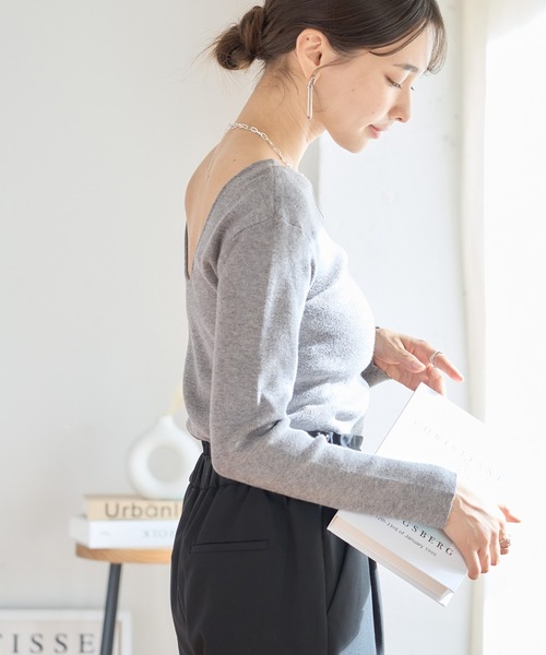 肌見せ★★長袖 オープンバック シアー カバーアップ トップス back open sheer tops – geeong
