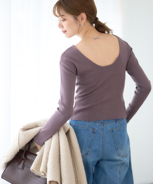 アニュアンス　バックオープンニットトップス　アイボリー バックオープンニットトップス（ニット）｜ánuans（アニュアンス