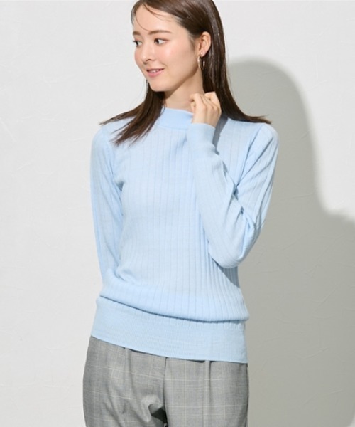 slattgir(スラットジール)の「高身長 袖丈たっぷりワイドリブプチハイネックセーター (トールサイズ)(ニット/セーター・レディース・ラベンダー/ブラウン/レッド/ブラック/サックスブルー/ピンク・M/L/LL/3L/5L/4L)」の1枚目の写真