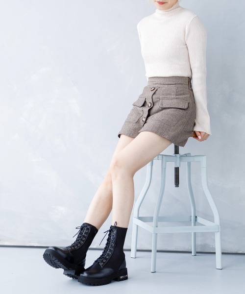 attagirl（アタガール）の「レースアップニットブーツ（ブーツ・レディース・ブラック/アイボリー・LL/M/L/S）」の12枚目の写真