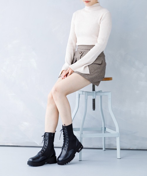 attagirl（アタガール）の「レースアップニットブーツ（ブーツ・レディース・ブラック/アイボリー・LL/M/L/S）」の13枚目の写真