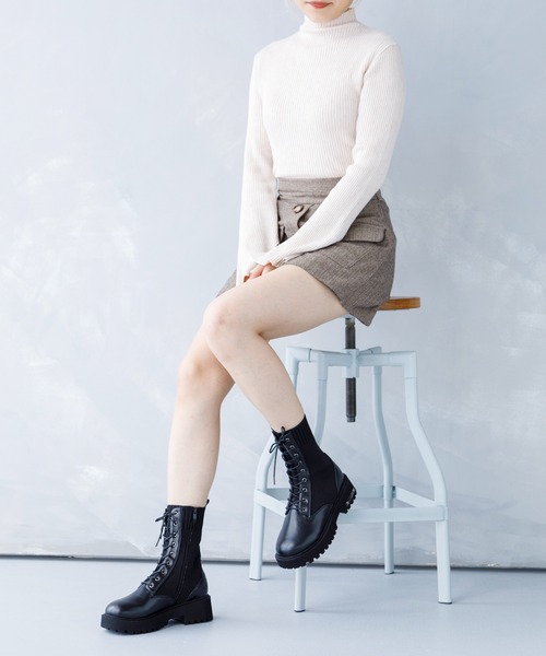 attagirl（アタガール）の「レースアップニットブーツ（ブーツ・レディース・ブラック/アイボリー・LL/M/L/S）」の14枚目の写真