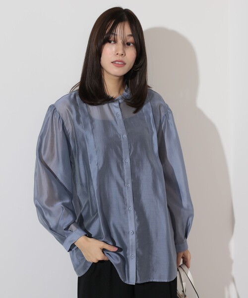 BEAMS HEART（ビームスハート）の「【2点セット】BEAMS HEART / シアーシャツ ×  スクエアネック タンクトップ（シャツ/ブラウス・レディース・サックスブルー/オレンジ/オフホワイト・FREE）」の16枚目の写真