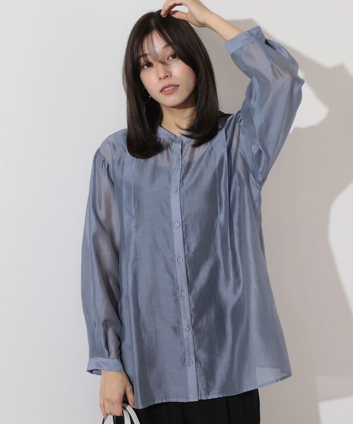 BEAMS HEART（ビームスハート）の「【2点セット】BEAMS HEART / シアーシャツ ×  スクエアネック タンクトップ（シャツ/ブラウス・レディース・サックスブルー/オレンジ/オフホワイト・FREE）」の2枚目の写真