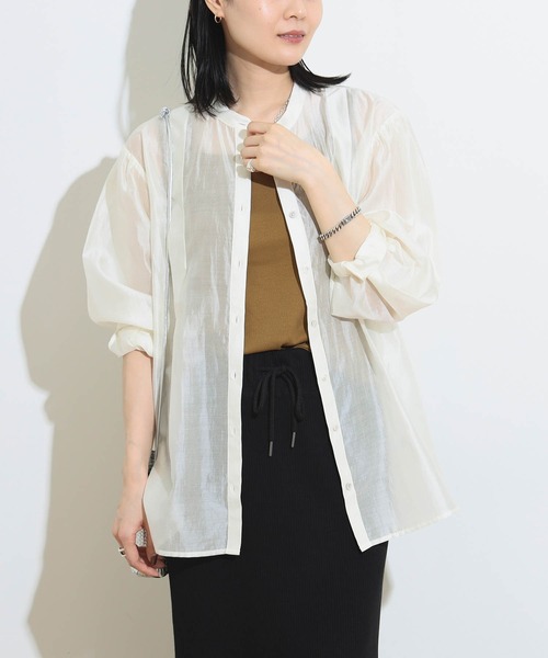 BEAMS HEART（ビームスハート）の「【2点セット】BEAMS HEART / シアーシャツ ×  スクエアネック タンクトップ（シャツ/ブラウス・レディース・サックスブルー/オレンジ/オフホワイト・FREE）」の10枚目の写真