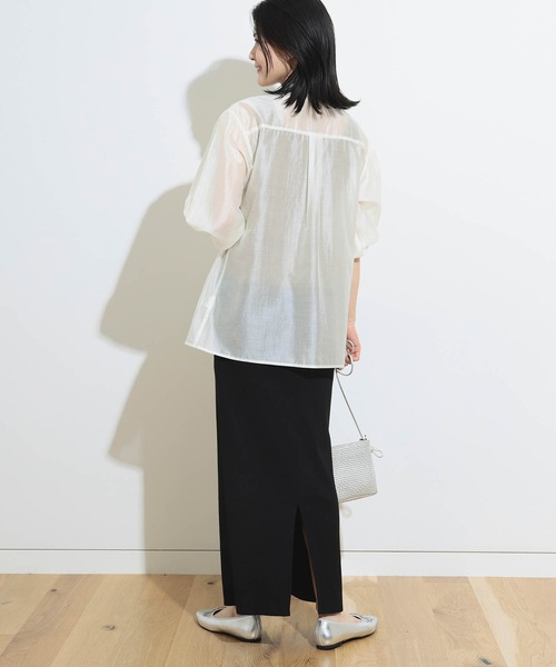 BEAMS HEART（ビームスハート）の「【2点セット】BEAMS HEART / シアーシャツ ×  スクエアネック タンクトップ（シャツ/ブラウス・レディース・サックスブルー/オレンジ/オフホワイト・FREE）」の5枚目の写真