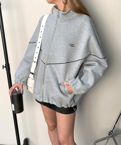 non-hedge（ノンヘッジ）の「パイピングシリコンロゴスタンドジャケット（パーカー・レディース・ブラック/オフホワイト/グレー・FREE）」の3枚目の写真