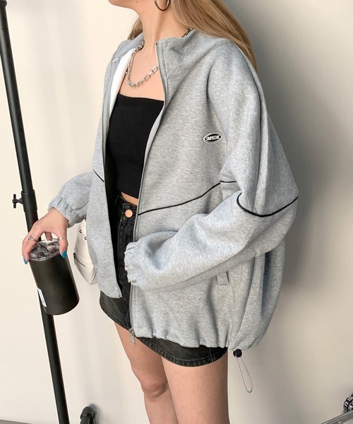 non-hedge（ノンヘッジ）の「パイピングシリコンロゴスタンドジャケット（パーカー・レディース・ブラック/オフホワイト/グレー・FREE）」の8枚目の写真