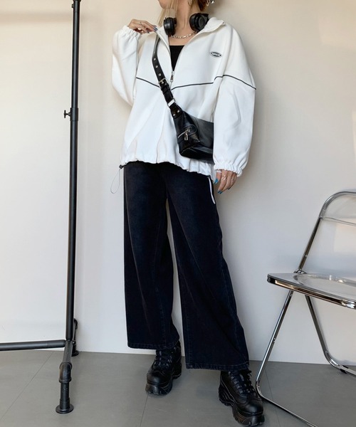 non-hedge（ノンヘッジ）の「パイピングシリコンロゴスタンドジャケット（パーカー・レディース・ブラック/オフホワイト/グレー・FREE）」の9枚目の写真