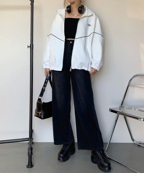 non-hedge（ノンヘッジ）の「パイピングシリコンロゴスタンドジャケット（パーカー・レディース・ブラック/オフホワイト/グレー・FREE）」の10枚目の写真