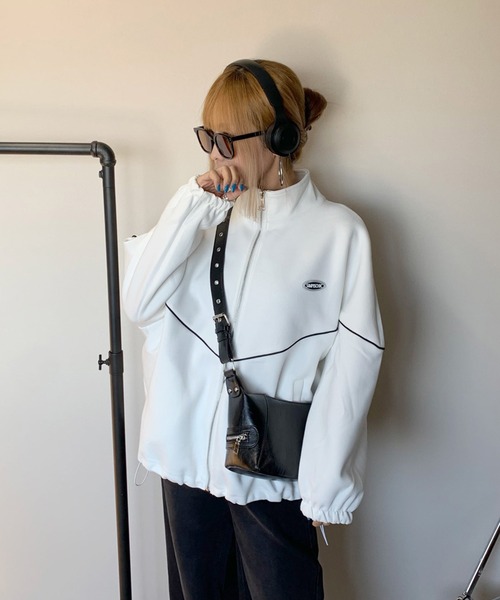 non-hedge（ノンヘッジ）の「パイピングシリコンロゴスタンドジャケット（パーカー・レディース・ブラック/オフホワイト/グレー・FREE）」の11枚目の写真