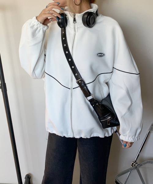 non-hedge（ノンヘッジ）の「パイピングシリコンロゴスタンドジャケット（パーカー・レディース・ブラック/オフホワイト/グレー・FREE）」の13枚目の写真