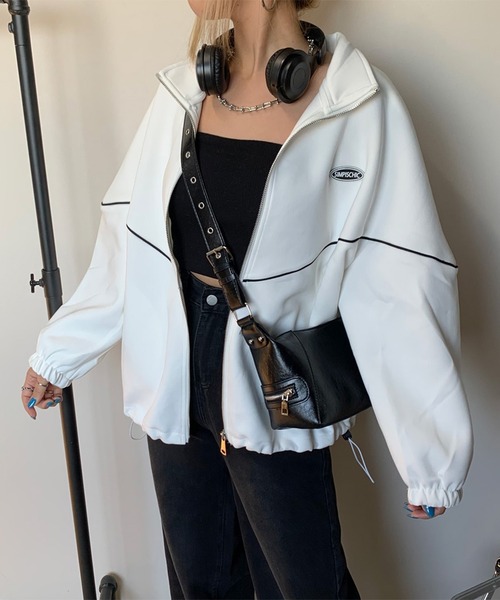 non-hedge（ノンヘッジ）の「パイピングシリコンロゴスタンドジャケット（パーカー・レディース・ブラック/オフホワイト/グレー・FREE）」の14枚目の写真