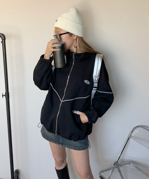 non-hedge（ノンヘッジ）の「パイピングシリコンロゴスタンドジャケット（パーカー・レディース・ブラック/オフホワイト/グレー・FREE）」の16枚目の写真