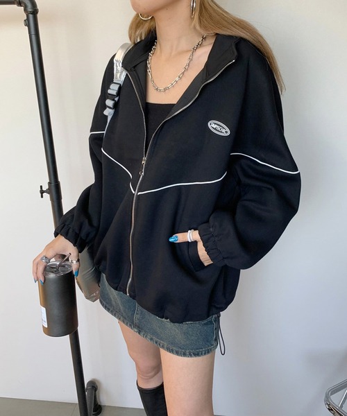 non-hedge（ノンヘッジ）の「パイピングシリコンロゴスタンドジャケット（パーカー・レディース・ブラック/オフホワイト/グレー・FREE）」の19枚目の写真