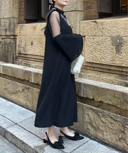 【オケージョン】プリーツフレアスリーブドレス／プロズヴェール／未使用タグ付き オケージョン】プリーツフレアスリーブドレス | prose verse