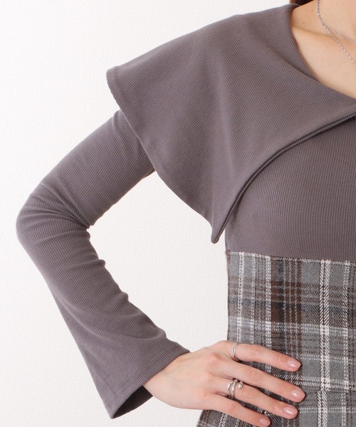 Lace Ladies（レースレディース）の「ビッグカラー チェック柄 ドッキング ロング ワンピース（ワンピース・レディース・グレー/ブラック/ブラウン・S/FREE）」の12枚目の写真