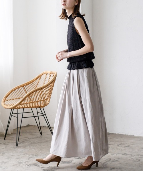 VitaFelice（ヴィータフェリーチェ）の「タックギャザーボリュームスカート（スカート・レディース・ブラック/カーキ/グレー/ベージュ・FREE）」の7枚目の写真