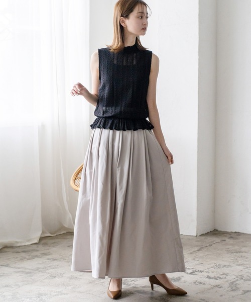 VitaFelice（ヴィータフェリーチェ）の「タックギャザーボリュームスカート（スカート・レディース・ブラック/カーキ/グレー/ベージュ・FREE）」の8枚目の写真