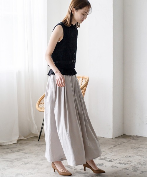 VitaFelice（ヴィータフェリーチェ）の「タックギャザーボリュームスカート（スカート・レディース・ブラック/カーキ/グレー/ベージュ・FREE）」の9枚目の写真