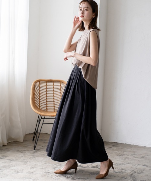 VitaFelice（ヴィータフェリーチェ）の「タックギャザーボリュームスカート（スカート・レディース・ブラック/カーキ/グレー/ベージュ・FREE）」の6枚目の写真