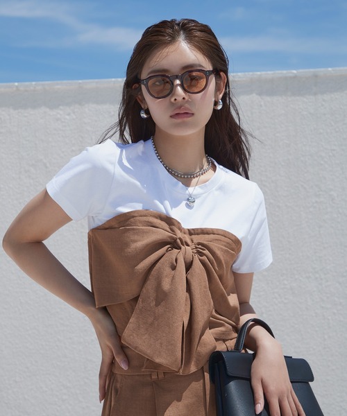 VIS(ビス)の「【接触冷感・洗える】美easyフロントリボンデザインプルオーバー(Tシャツ/カットソー・レディース・ネイビー/グレー/キナリ/ブラウン系その他/ブラウン/ピンク系その他2・FREE)」の5枚目の写真