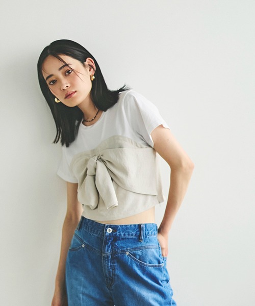 VIS(ビス)の「【接触冷感・洗える】美easyフロントリボンデザインプルオーバー(Tシャツ/カットソー・レディース・ネイビー/グレー/キナリ/ブラウン系その他/ブラウン/ピンク系その他2・FREE)」の7枚目の写真