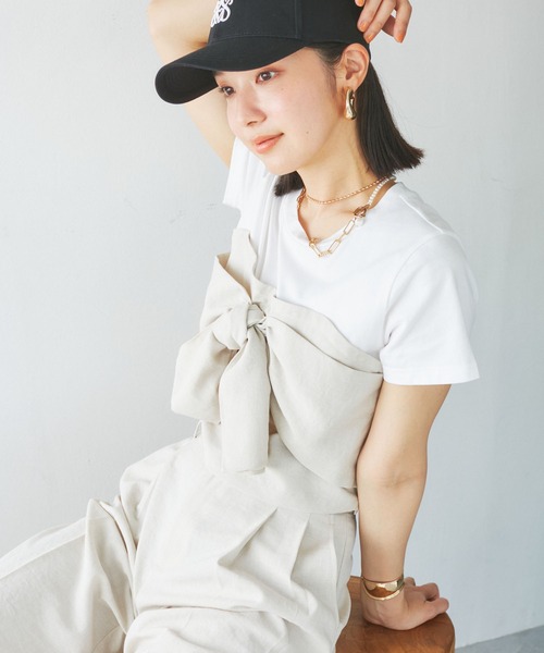 VIS(ビス)の「【接触冷感・洗える】美easyフロントリボンデザインプルオーバー(Tシャツ/カットソー・レディース・ネイビー/グレー/キナリ/ブラウン系その他/ブラウン/ピンク系その他2・FREE)」の10枚目の写真