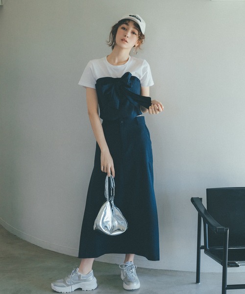 VIS(ビス)の「【接触冷感・洗える】美easyフロントリボンデザインプルオーバー(Tシャツ/カットソー・レディース・ネイビー/グレー/キナリ/ブラウン系その他/ブラウン/ピンク系その他2・FREE)」の13枚目の写真