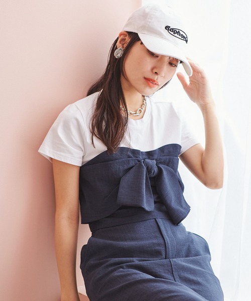 VIS(ビス)の「【接触冷感・洗える】美easyフロントリボンデザインプルオーバー(Tシャツ/カットソー・レディース・ネイビー/グレー/キナリ/ブラウン系その他/ブラウン/ピンク系その他2・FREE)」の20枚目の写真