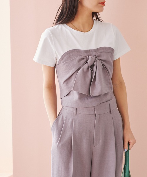 VIS(ビス)の「【接触冷感・洗える】美easyフロントリボンデザインプルオーバー(Tシャツ/カットソー・レディース・ネイビー/グレー/キナリ/ブラウン系その他/ブラウン/ピンク系その他2・FREE)」の15枚目の写真