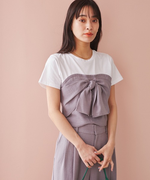 VIS(ビス)の「【接触冷感・洗える】美easyフロントリボンデザインプルオーバー(Tシャツ/カットソー・レディース・ネイビー/グレー/キナリ/ブラウン系その他/ブラウン/ピンク系その他2・FREE)」の17枚目の写真