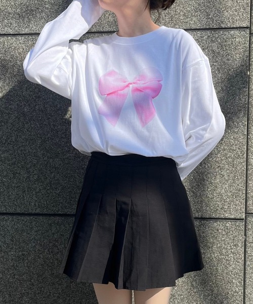 cuorequal(クオレコール)の「リボンモチーフロンT(Tシャツ/カットソー・レディース・ホワイト・L/M)」の2枚目の写真