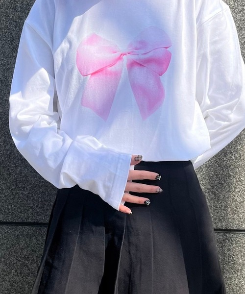 cuorequal(クオレコール)の「リボンモチーフロンT(Tシャツ/カットソー・レディース・ホワイト・L/M)」の6枚目の写真