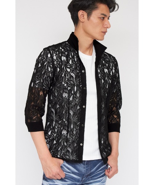 TORNADO MART(トルネードマート)の「TORNADO MART∴エキゾチックリーフラッセルレース7分袖シャツ(シャツ/ブラウス・メンズ・ブラック/アイボリー・XXL/LL/L/M)」の2枚目の写真