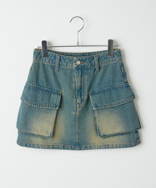 WEGO(ウィゴー)の「WEGO/ヴィンテージウォッシュデニムカーゴミニスカート(デニムスカート・レディース・ブラック/コバルトブルー・FREE)」の8枚目の写真