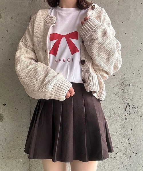 cuorequal(クオレコール)の「MERCIリボンプリントロングTシャツ(Tシャツ/カットソー・レディース・ホワイト・MEDIUM/LARGE)」の4枚目の写真