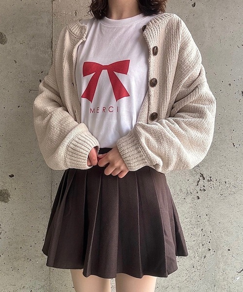 cuorequal(クオレコール)の「MERCIリボンプリントロングTシャツ(Tシャツ/カットソー・レディース・ホワイト・MEDIUM/LARGE)」の5枚目の写真