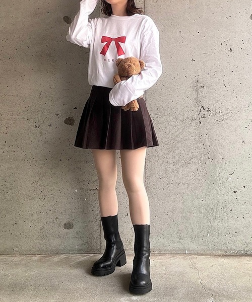 cuorequal(クオレコール)の「MERCIリボンプリントロングTシャツ(Tシャツ/カットソー・レディース・ホワイト・MEDIUM/LARGE)」の9枚目の写真