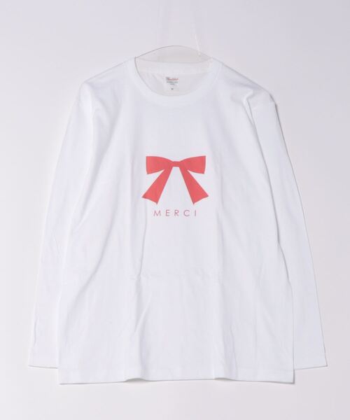 cuorequal(クオレコール)の「MERCIリボンプリントロングTシャツ(Tシャツ/カットソー・レディース・ホワイト・MEDIUM/LARGE)」の13枚目の写真