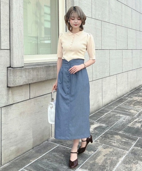 an another angelus（アンアナザーアンジェラス）の「フロント釦ハイウエストタイトスカート/ananotherangelus（スカート・レディース・ブラック/ブルーグレー・2/1）」の17枚目の写真