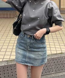 RiLi | ハート刺繍ハーフスリーブニット【RL】(ニット/セーター)