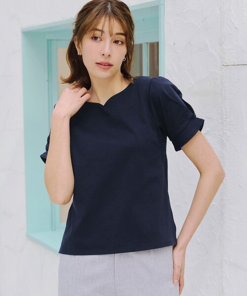 Tiaclasse(ティアクラッセ)の「「あまラク」ハートネックカットソートップス(Tシャツ/カットソー・レディース・ネイビー/ブルー/ピンク系その他/グレー系その他・XL/XXL)」の2枚目の写真
