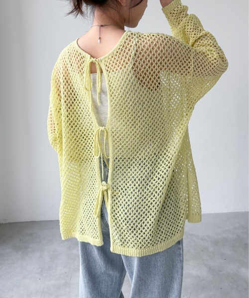 EPIMI E'PIMMY（エピミエピミー）の「【マルチウェイ】ラメリボンメッシュニット（カーディガン/ボレロ・レディース・ブラック/イエロー/グレー/オフホワイト・MEDIUM）」の4枚目の写真