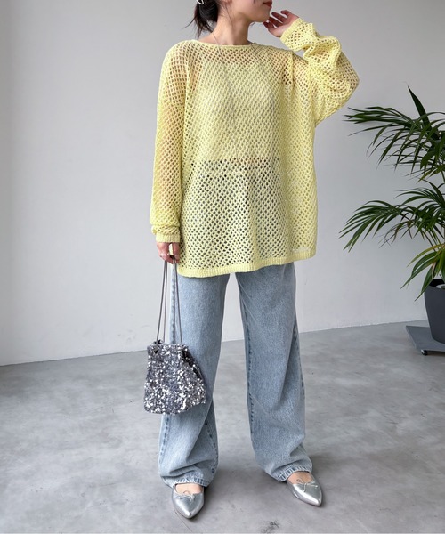 EPIMI E'PIMMY（エピミエピミー）の「【マルチウェイ】ラメリボンメッシュニット（カーディガン/ボレロ・レディース・ブラック/イエロー/グレー/オフホワイト・MEDIUM）」の15枚目の写真