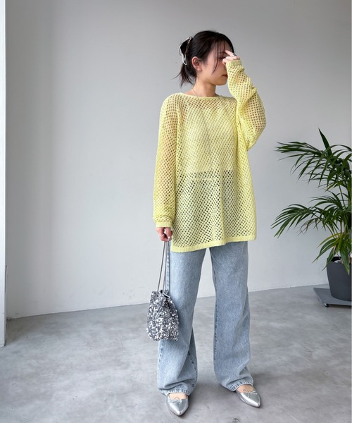 EPIMI E'PIMMY（エピミエピミー）の「【マルチウェイ】ラメリボンメッシュニット（カーディガン/ボレロ・レディース・ブラック/イエロー/グレー/オフホワイト・MEDIUM）」の14枚目の写真